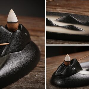 Black Ceramic Incense Holder - Mountain Design for Zen Home Decor & Backflow Incense Experience - Image 2