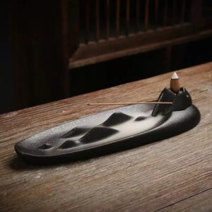 Black Ceramic Incense Holder - Mountain Design for Zen Home Decor & Backflow Incense Experience