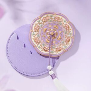 Exquisite Portable Makeup Mirror - Round with Cloud - like hair and Flower - like face - Image 3