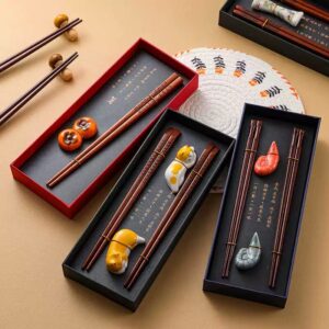 Traditional Chinese Chopstick Collections in Elegant Boxes with Decorative Figurines - Two Sets - Image 2