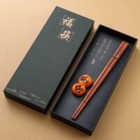 Traditional Chinese Chopstick Collections in Elegant Boxes with Decorative Figurines - One Set