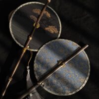 Traditional Chinese Round Hand Fan with Bamboo Handle