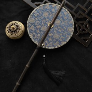 Traditional Chinese Round Hand Fan with Bamboo Handle - Image 10