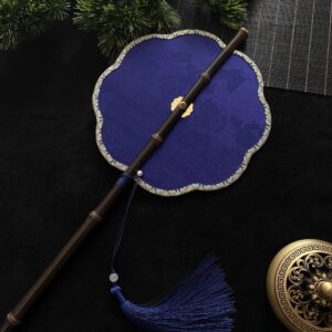Traditional Chinese Round Hand Fan with Bamboo Handle - Image 9