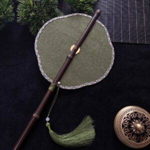 Traditional Chinese Round Hand Fan with Bamboo Handle - Image 8