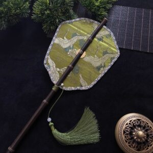 Traditional Chinese Round Hand Fan with Bamboo Handle - Image 7
