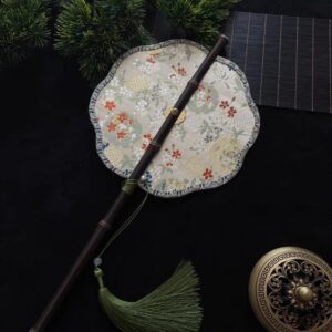 Traditional Chinese Round Hand Fan with Bamboo Handle - Image 6