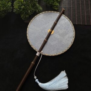 Traditional Chinese Round Hand Fan with Bamboo Handle - Image 5