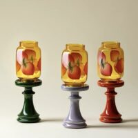 Oriental Peach - Patterned Glass Candle Holders